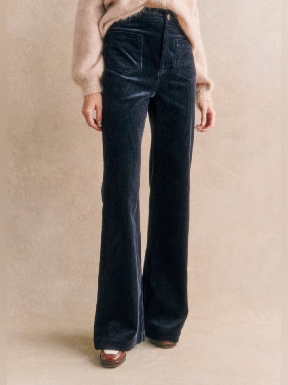 Sezane The 70’s Corduroy Trouser Pants | Navy Blue | 38 (US 6)